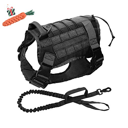 Enhome Servicio Chaleco arnés para Perro, Chaleco de Entrenamiento táctico para Perro, 1000D Heavy Duty Perro Molle Chaleco arnés (L,Negro)