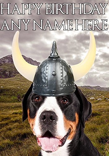 Entlebucher Hs140 - Tarjeta de felicitación personalizada, diseño de perro de montaña de Viking Warrior, con texto en inglés Happy Birthday