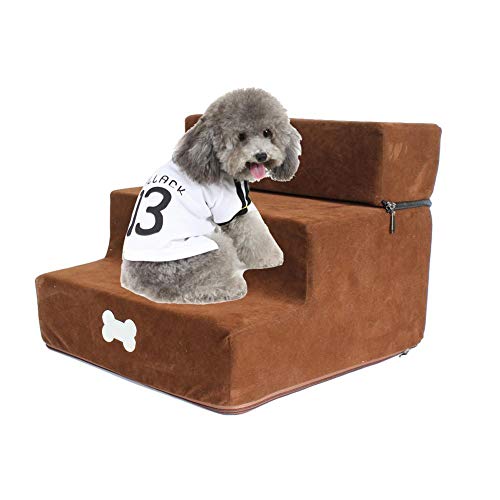 Escalera para Mascotas 3 Pasos: Escalera de Escalera de Perro Gato Desmontable, Cubierta Lavable y cómoda Escalera de Mascotas para Subir a la Cama Alta, Ayuda para Perros de Edad y discapacitados