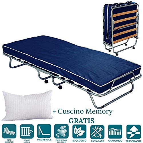 Evergreenweb - Cómoda Cama Plegable de Invitados con colchón de Espuma 80x190 10 cm de Altura + Almohada viscoelastica, Estable Armadura de Metal tablillas de Cama Individual y colchón ortopédico