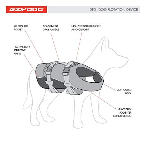 EzyDog Chaleco Salvavidas para Perros - DFD - Ideal para Natación y para que tu Cachorro esté Seguro en el Agua, Perros Seguridad Natación Ropa (M, Rojo)