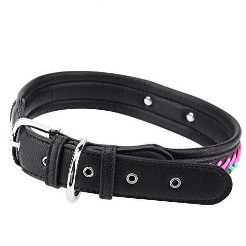 Fdit - Collar de perro de piel con placa de metal personalizada, placa de acero inoxidable con placa de metal para perro, talla grande