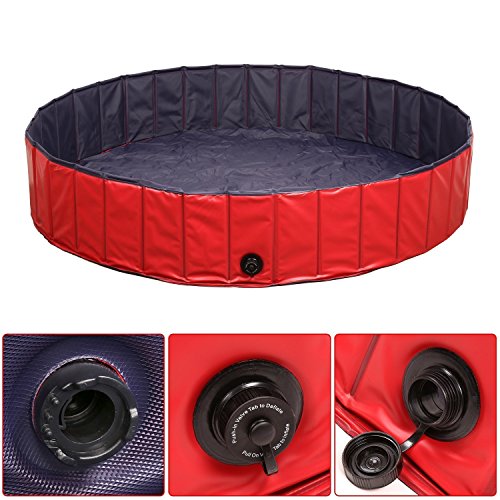 Femor Bañera Plegable de Mascotas Baño Portátil para Animales Piscina para Perros y Gatos Adecuado para Interior Exterior al Aire Libre Color Rojo (M/120 x 30cm)