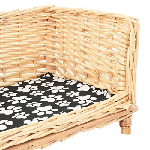 Festnight Cama para Perros Perros Cesta Perros Cesta de Mimbre Cesta para Perros con Cojín Sauce Natural 50x33x35 cm