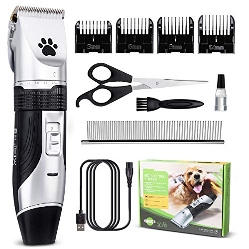 Focuspet Cortapelos para Perro, Profesionales para Perros Gatos Mascotas, Bajo Ruido Peine de Guía Ajustable Peluquería para Mascotas, Recortadora para Perros Clippers para Animal Belleza