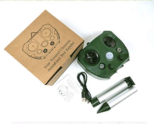 FOOSKOODW Ultrasónico Repelente Animal Repeller Sonido de ultrasonido Solar Impulsión de Perros Flash de luz Impulsión de Animales Sonido y luz para Perros, Gatos, Zorros, Ratones, mofetas, Ardillas