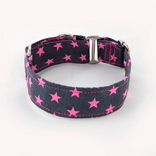 Galguita Amelie, 3cm Ancho Talla S (20cm - 29cm), Collar para Perro Antiescape. Estrellas Rosas.