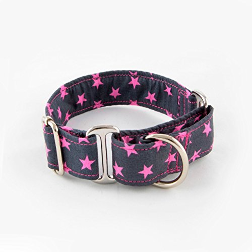 Galguita Amelie, 3cm Ancho Talla S (20cm - 29cm), Collar para Perro Antiescape. Estrellas Rosas.