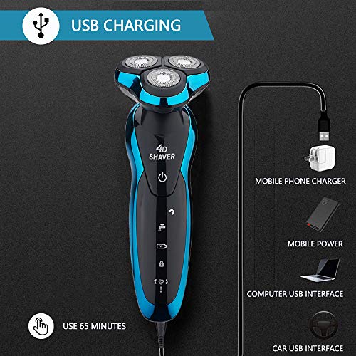 Garing 4 en 1 máquina de afeitar eléctrica recargable Máquina de afeitar de los hombres Máquina de afeitar giratoria para hombres Barba seca húmeda sin cuerda, Nariz, Oreja, Corta el cabello