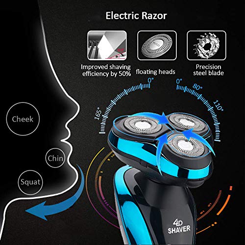 Garing 4 en 1 máquina de afeitar eléctrica recargable Máquina de afeitar de los hombres Máquina de afeitar giratoria para hombres Barba seca húmeda sin cuerda, Nariz, Oreja, Corta el cabello