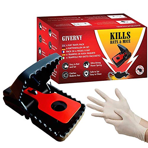 Giverny Trampa para Ratas & Ratónes (Paquete de 6) Atrapa a los Roedores, Fácil y Seguro, Rápido, Mata al Instante sin Sufrimiento-DE Regalo Guantes de látex-GARANTÍA Insecticida eficaz, Rojo