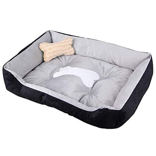 GODGETS Cama para Perros, Perro Gato Mascota Colchón Lavable Almohada Cojín Suave y Cálida Cama de Algodón PP con Parte Inferior Antideslizante para Perro Grande,Black Grey,45 * 30 * 15CM(Pet<1.5KG)