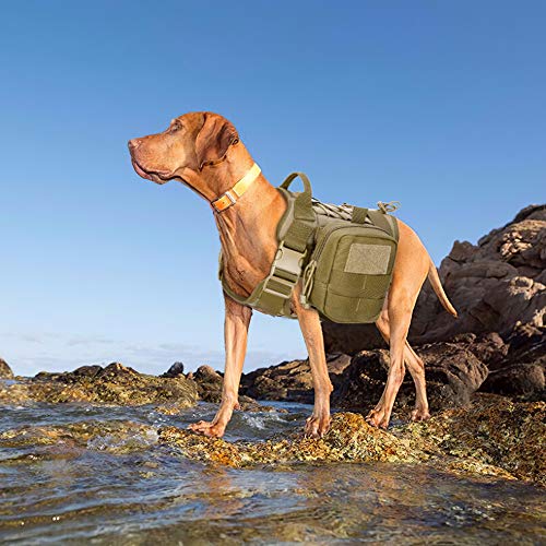 Gonex Arnés Perros Chaleco Táctico para Perro Entrenamiento Militar Molle Accesorios Protección para Mascota al Aire Libre, 1000D Nylon Transpirable Cómodo con Asa y 2 Bolsos Desmontables (Caqui, XL)