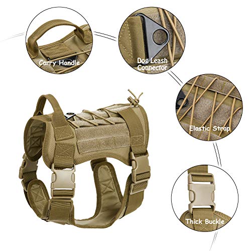 Gonex Arnés Perros Chaleco Táctico para Perro Entrenamiento Militar Molle Accesorios Protección para Mascota al Aire Libre, 1000D Nylon Transpirable Cómodo con Asa y 2 Bolsos Desmontables (Caqui, XL)