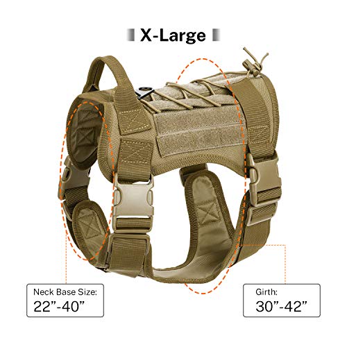 Gonex Arnés Perros Chaleco Táctico para Perro Entrenamiento Militar Molle Accesorios Protección para Mascota al Aire Libre, 1000D Nylon Transpirable Cómodo con Asa y 2 Bolsos Desmontables (Caqui, XL)