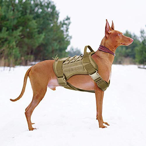 Gonex Arnés Perros Chaleco Táctico para Perro Entrenamiento Militar Molle Accesorios Protección para Mascota al Aire Libre, 1000D Nylon Transpirable Cómodo con Asa y 2 Bolsos Desmontables (Caqui, XL)