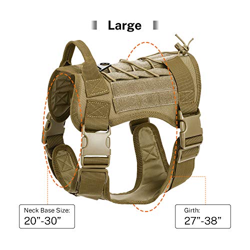 Gonex Arnés Perros Chaleco Táctico para Perro Entrenamiento Militar Molle Accesorios Protección para Mascotas al Aire Libre, 1000D Nylon Transpirable Cómodo con Asa y 2 Bolsos Desmontables (Caqui, L)