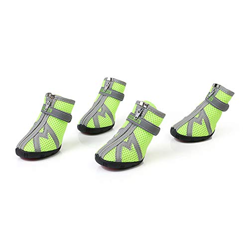 GTTBS Protector de la Pata de la Bota del Perro Zapatillas Antideslizantes Impermeables y Transpirables para Perros Adecuado para Perros Pequeños, 5 Tamaños, 4 Sets,Green,5=5.3 * 4.8cm