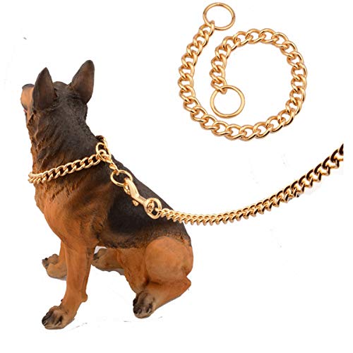 Gulunmun Cadena para Perro de 13 mm Cadena de Perro de Entrenamiento de Acero Inoxidable Titanio Chapado al vacío Cadena de Cadena de Giro de Oro, 20 Pulgadas