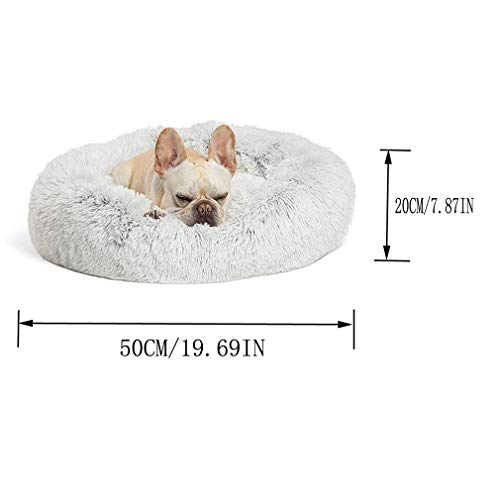 HahaGo Mascota Cama Felpa Suave Redondo Gato Dormido Saco de Dormir Profundo Almohada de Felpa Cojín Suave Fossa para Gatos Perros(Gris)(50 cm/19,69 Pulgadas)