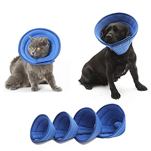 HanryDong Collares y Conos Recuperación Caninos Cuello Isabelino de Malla Transpirable, E-Collar Ajustable Suave, Azul, Bordes, Mascotas de Curación, Anticomprasante/Lick para Gato, Perro, Conejo