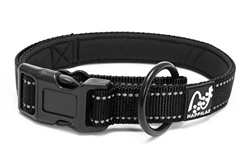 Happilax Collar para Perros Mediano Acolchado, Ajustable y Reflectante para Correa, Negro