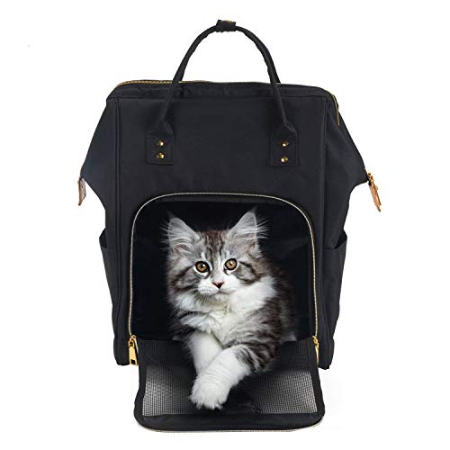 HAPPY HACHI Mochila Portátil para Gato Pequeños Cachorro de Perros Portador de Gato para Caminar Viaje (43x30x20 cm, Negro)