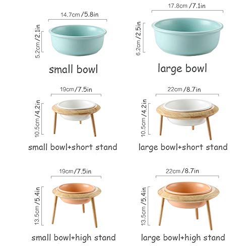 HCHLQLZ Naranja Ceramica Comedero Elevado Perro y Comedero Regulable Gato - 800 ml - En un Elegante Soporte de bambú - (3 métodos de instalación para Diferentes Alturas)