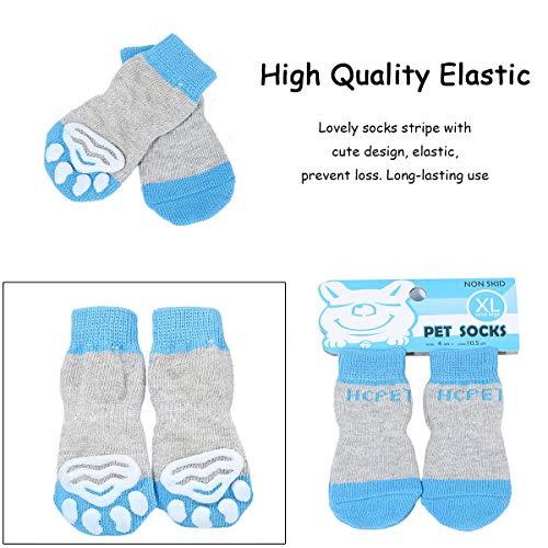 Hcpet Calcetines Antideslizantes para Perros, Protectores de Patas para Perros Gatos, Control de tracción para el Uso en Interiores, Ajuste para Perros Extra pequeños a Grandes (Azul, S)