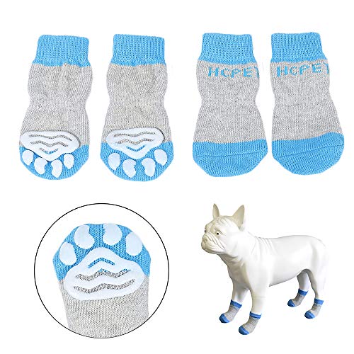 Hcpet Calcetines Antideslizantes para Perros, Protectores de Patas para Perros Gatos, Control de tracción para el Uso en Interiores, Ajuste para Perros Extra pequeños a Grandes (Azul, S)