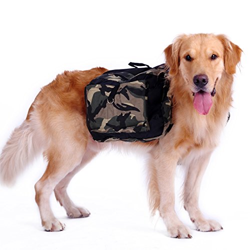 Hengu Mochila para Perro con Grandes Bolsillos, Alforja Bolsa de Hombro Ajustable para Perros Grandes Al Aire Libre Viajar Senderismo Cámping Caminar (con un Tazón de Agua Portátil)