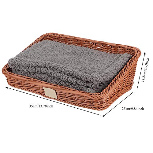 HERCHR Canasta de Mimbre para Cama de Gato Cómoda Cama para Mascotas All Seasons con Manta mullida para Perros pequeños y medianos, 13.78 * 9.84 * 4.53in