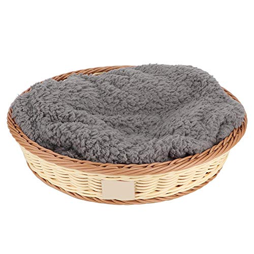 HERCHR Cat Bed Round PP Cómoda Cesta para Mascotas All Seasons con Manta de Felpa para Gatos y Perros pequeños, 15.75 * 12.01 * 4.13 Pulgadas