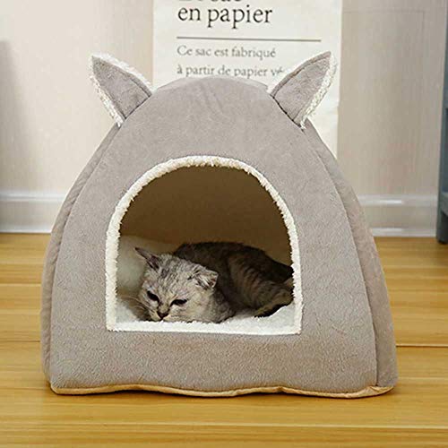 Hi-Hins Cama para Gatos de Apertura portátil Suave, Cat Cozy Condo Pet Cube, Cat House Pet Bed, Cat Cave Bed, cálido, Duradero y fácil de Limpiar, fácil de Plegar y almacenar, Gris,M