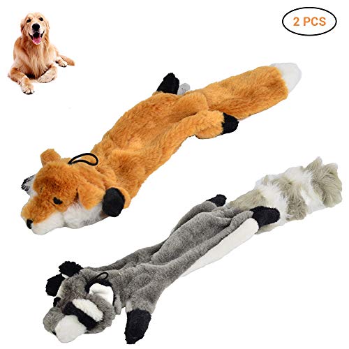 Hihey Juguete para Masticar Perros Mapache Estimulación con el Zorro de Piel de Animal Cachorro Sonido Juguete Squeaky Chew Perro de Mascota Jugar con 2 Piezas