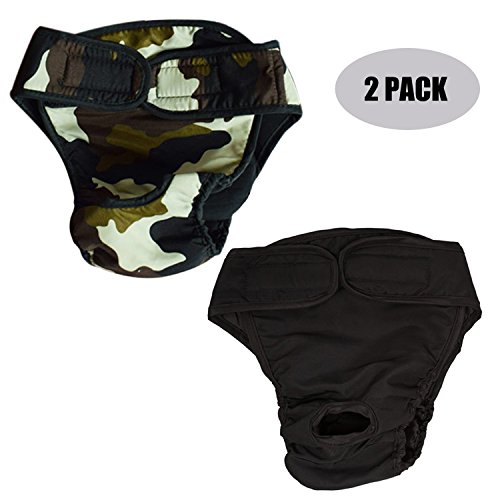 hikong 2 Pack Pantalones Sanitarios Perros Pañales Mascotas Ropa Interior Menstrual Bragas Fisiológicas Calzoncillos Lavables Animal Doméstico (Negro+Verde, Medium)