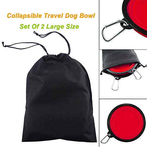 Himi 34 Ounce Silicone Collapsible Travel Dog Bowl - Set of 2 Large Size 1000ML - Portable Pet Bowl Food&Water - Premium Quality Travel Pet Bowl Solution（Red-Black）