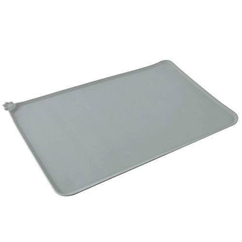 Hosaire 1x Pet Food Mat Tazón Impermeable no tóxico Tapetes para Comer para Perros o Gatos Antideslizante Gatito de Mantel Alfombra Práctico Protector de Suelo Size 48.5 * 30 * 0.5CM (Gris)