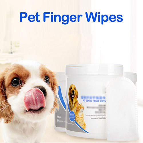 Hualieli Pet Finger Wipes 50 Unids Toallitas Dentales para Perros Y Gatos Extracción De Toallitas De Dedo para Cálculo Eliminación De Sarro Y Respiración Refrescante Toallitas De Aire Transferibles