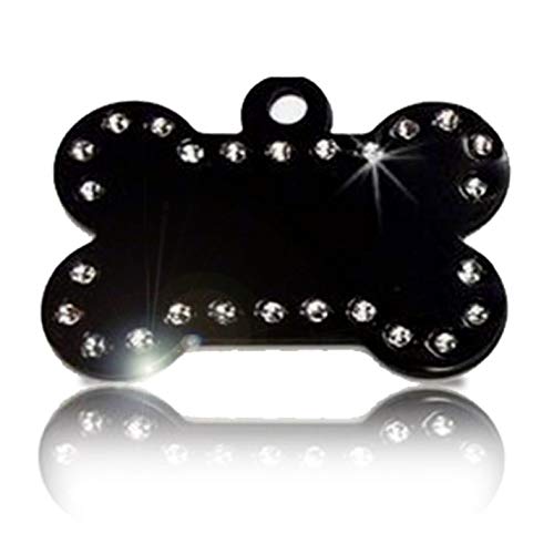 Hueso Deluxe Placa Chapa Medalla de identificación Personalizada para Collar Perro Gato Mascota grabada (Negro)