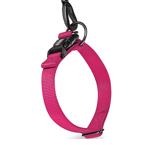 Hyhug Premium Sturdy Classic Double-Ring Collar de Perro, fácil de Colocar y Quitar Hebilla Perros Grandes y Grandes de Razas Gigantes, Entrenamiento Profesional, Uso Diario. (Grande L, Rosa roja)