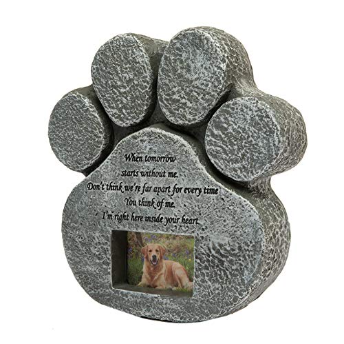 Hyindoor Lápida de Perro en Memoria de Mascota con Marco de Foto Piedra Sepulcral Conmemorativa de Forma de la Pata para Perros y Gatos