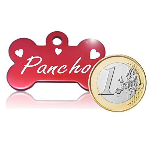 Iberiagifts - Hueso para Mascotas Medianas-Grandes con Corazones Placa Chapa de identificación Personalizada para Collar Perro Gato Mascota grabada (Plateado)