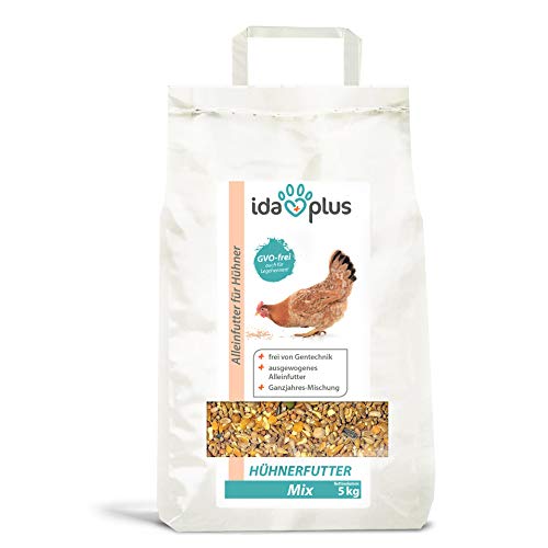 Ida Plus – Alimento para gallinas Mix 5 kg – Comedero equilibrado – Mezcla para todo el año – Libre de OMG también para gallinas ponedoras – Ideal para máquinas de pienso – Contiene calcio y vitaminas