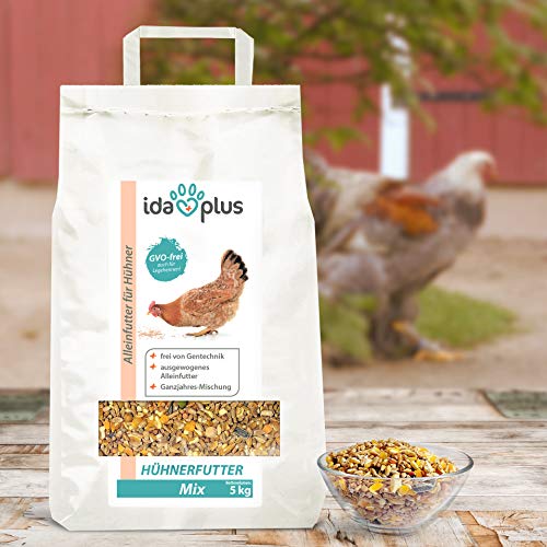 Ida Plus – Alimento para gallinas Mix 5 kg – Comedero equilibrado – Mezcla para todo el año – Libre de OMG también para gallinas ponedoras – Ideal para máquinas de pienso – Contiene calcio y vitaminas