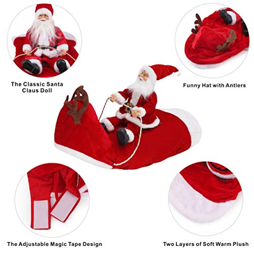 Idepet Trajes para Perros Navidad, Disfraz de Gato Navidad con Papá Noel Montado en Mascota Gato Perro Abrigo Rojo (S)