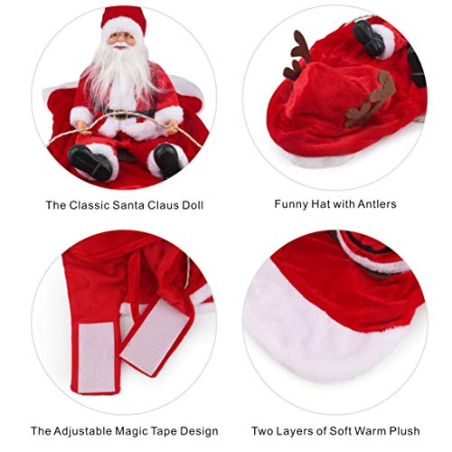 Idepet Trajes para Perros Navidad, Disfraz de Gato Navidad con Papá Noel Montado en Mascota Gato Perro Abrigo Rojo (S)