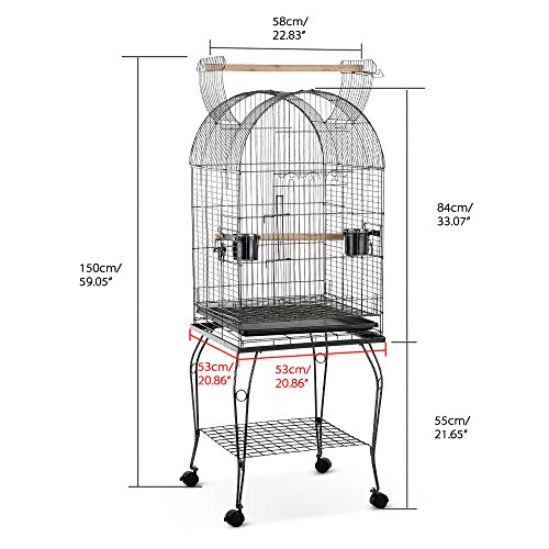 iKayaa Jaula de Metal para P¨¢jaro Mascotas con Taz¨®n de Acero Inoxidable + Ruedas Bloqueables¡­