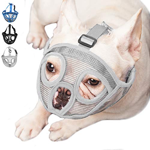 ILEPARK Bozal para Perros de Hocico Corto, Bozal Anti-Mordiscos y Ladridos, Máscara para Perros (L,Gris)