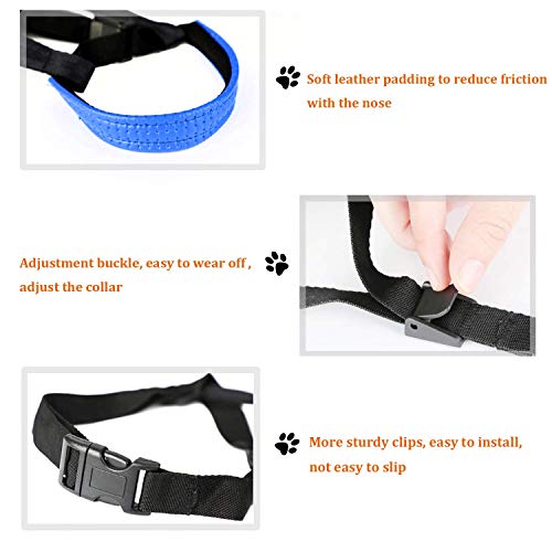 ILEPARK Correa de Adiestramiento para Perros de Piel Acolchado - Confortable al Tacto, el Collar para Perros Frena los Tirones y Deja de Tirar, Ajustable, Herramienta de Entrenamiento (L,Azul)